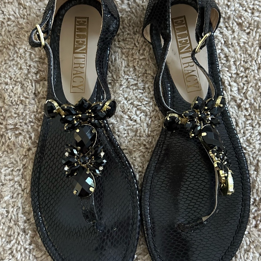 Ellen Tracy Black Embellished Women's Sandals